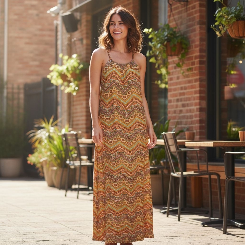 Emma & Michele Geometric Maxi Dress Gold Metal Neckline Size Medium